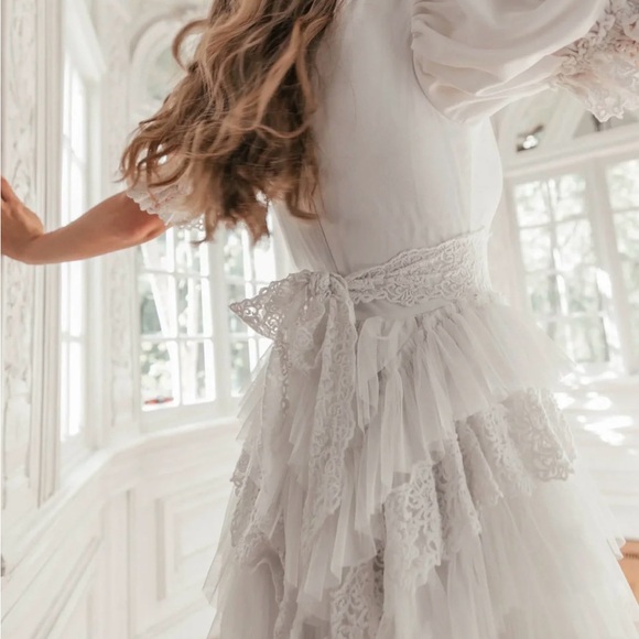 JessaKae White Lace Puff Sleeve Midi Dress - Picture 2 of 3